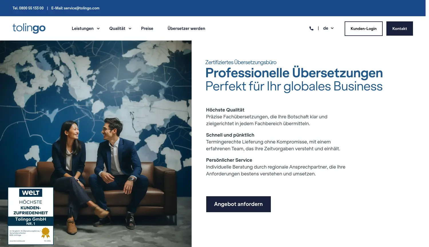 Website der Firma tolingo GmbH