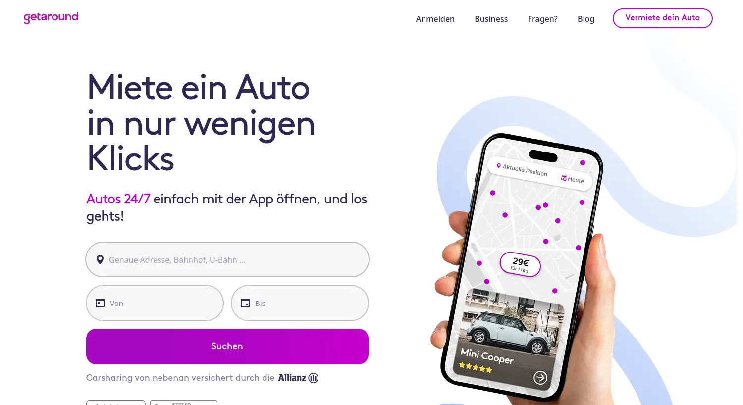 Website der Firma Getaround