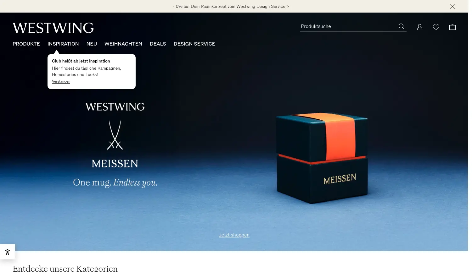 Website der Firma Westwing Group AG