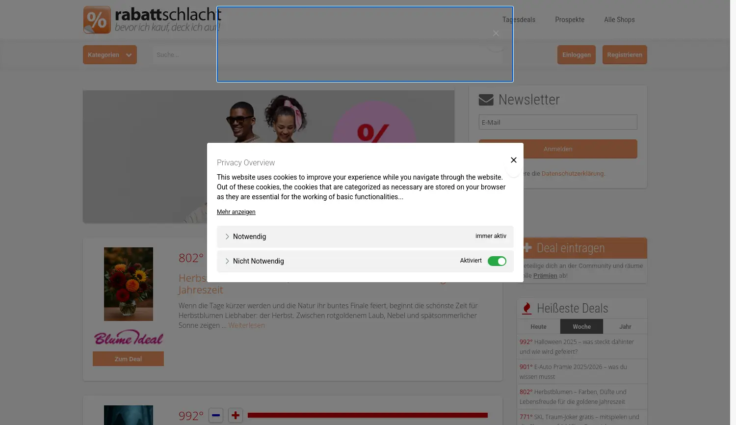 Website der Firma Rabattschlacht