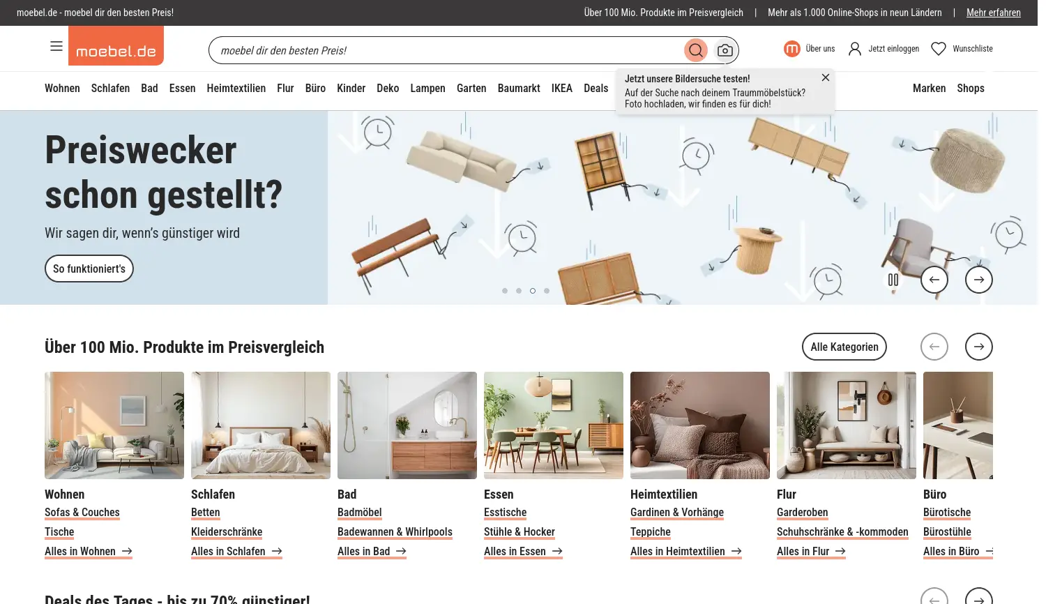 Website der Firma moebel.de Einrichten & Wohnen GmbH