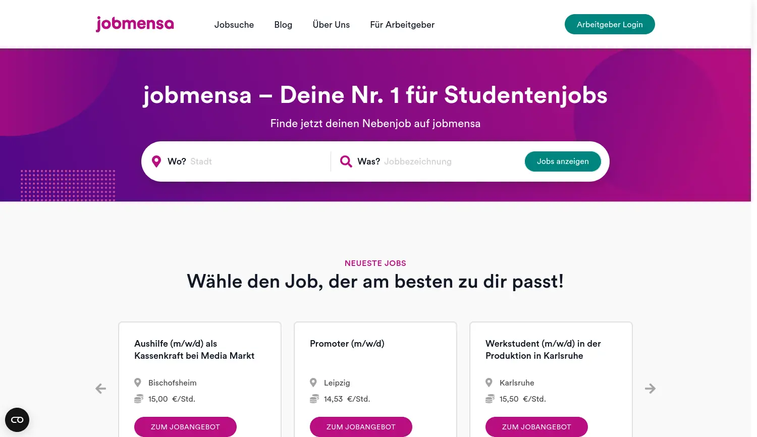 Website der Firma jobmensa