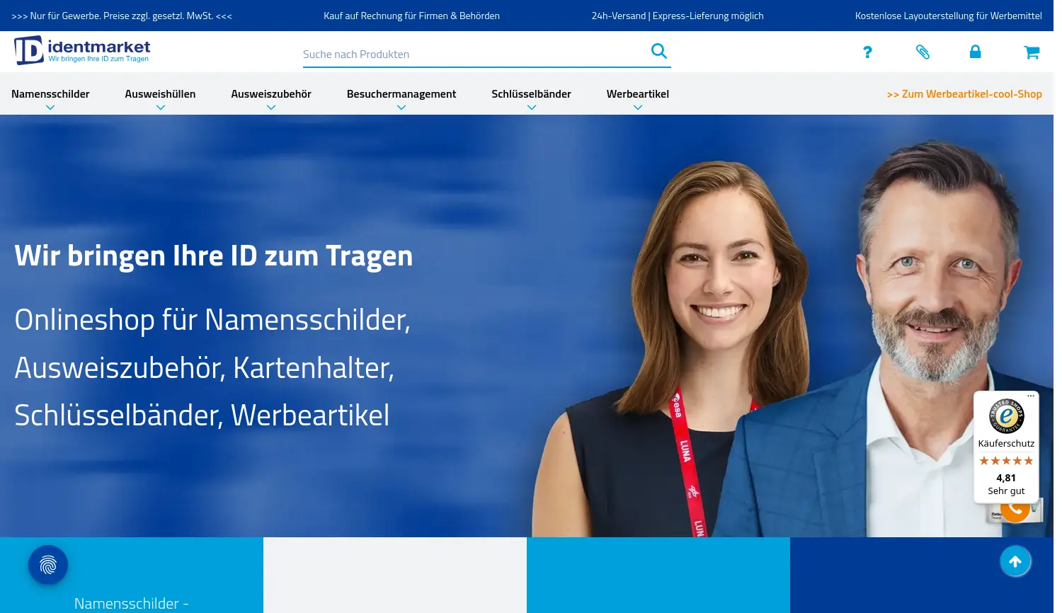 Website der Firma identmarket GmbH