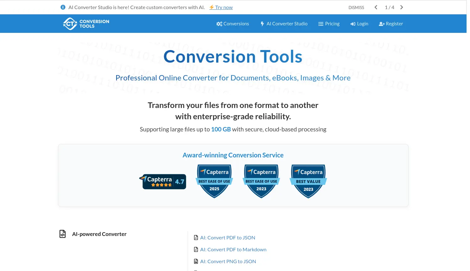 Website der Firma Conversion Tools