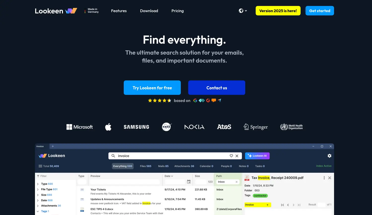 Website der Firma Lookeen GmbH
