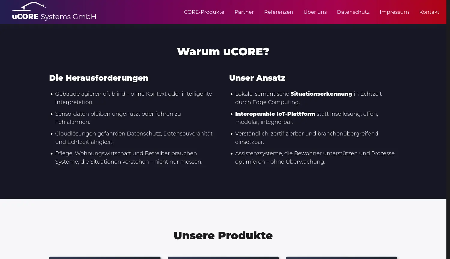 Website der Firma uCORE Systems GmbH