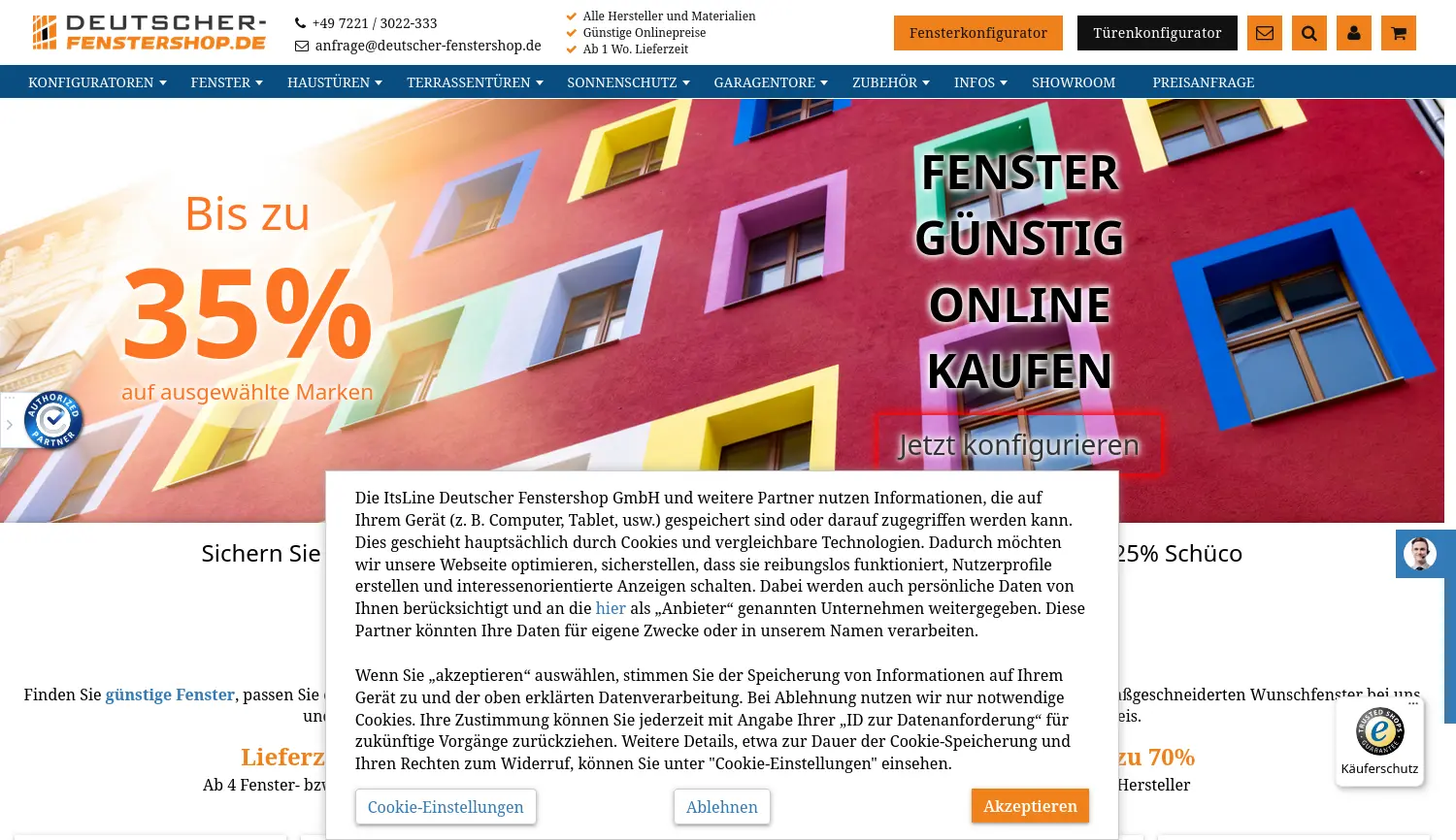 Website der Firma Deutscher-FensterShop