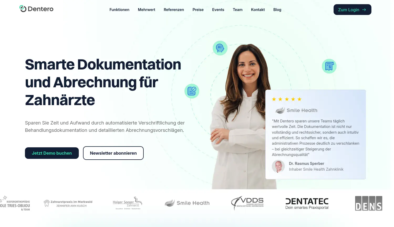 Website der Firma Dentero Healthtech GmbH