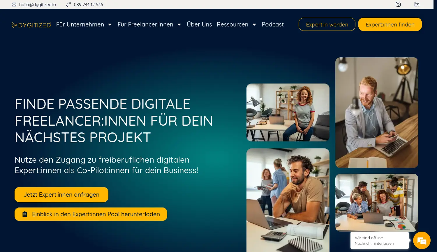 Website der Firma DYGITIZED GmbH