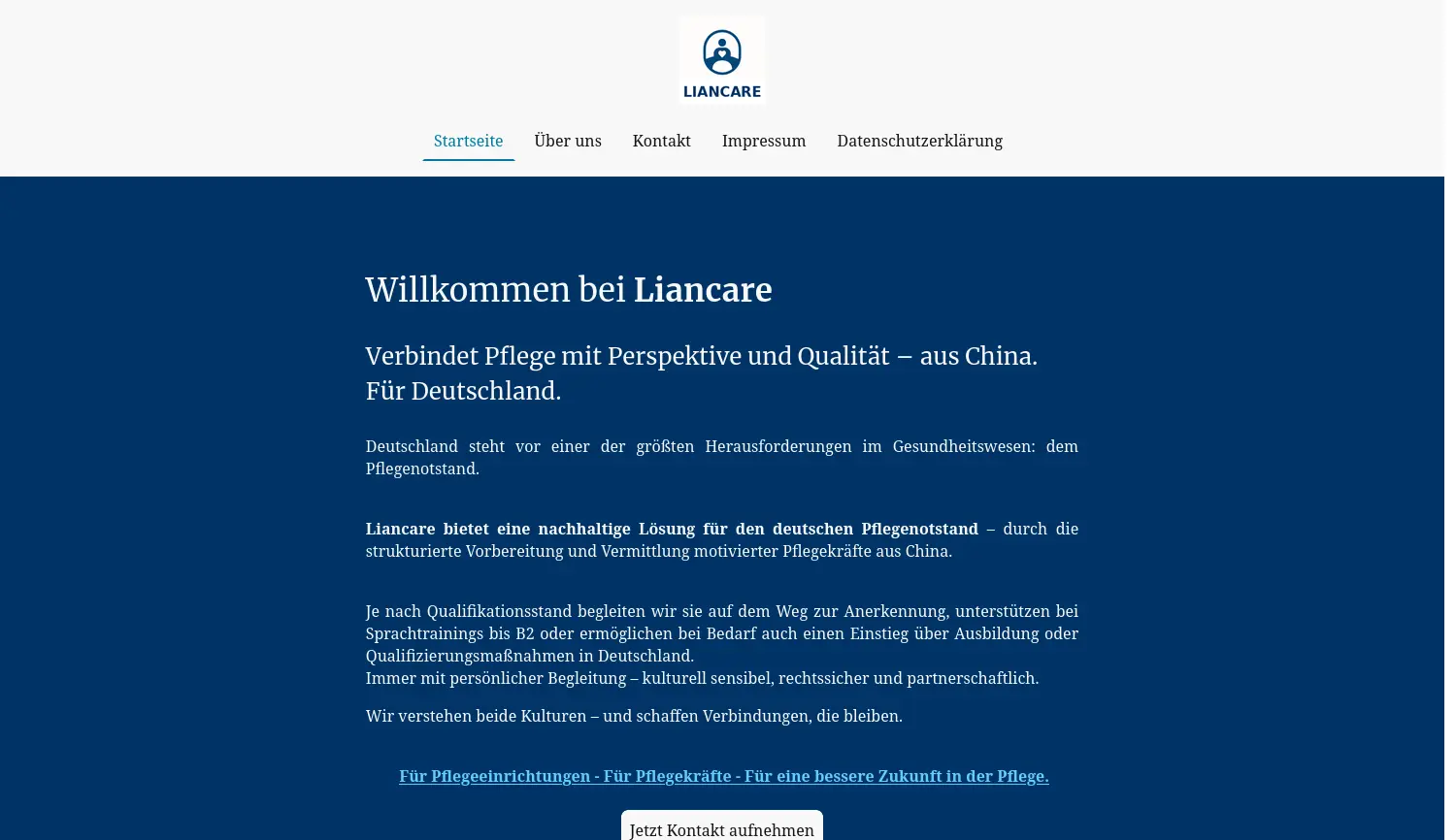 Website der Firma Liancare – in Vorbereitung