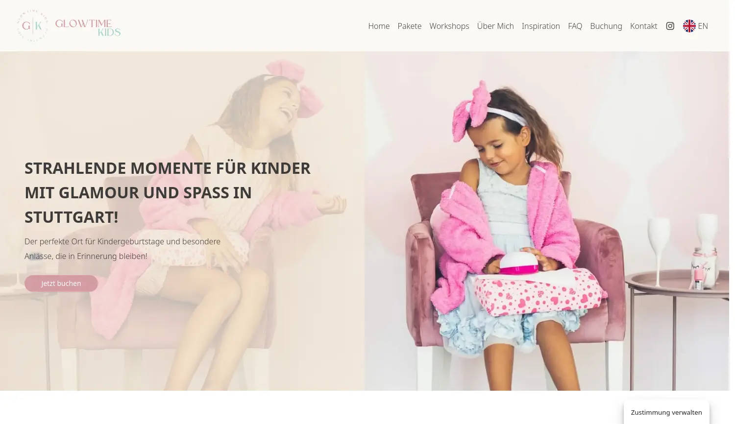 Website der Firma Glowtime Kids