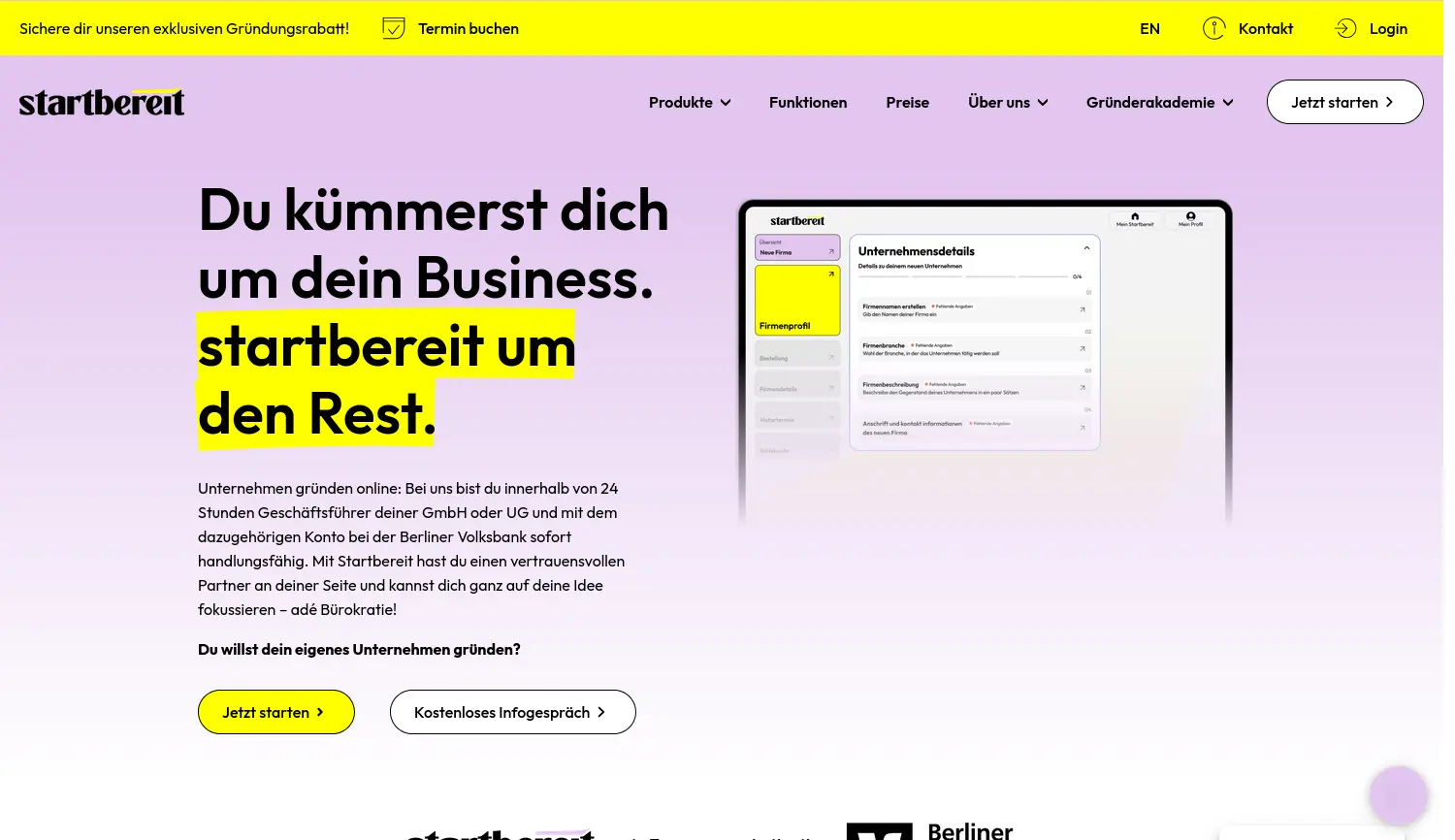 Website der Firma SB Startbereit GmbH