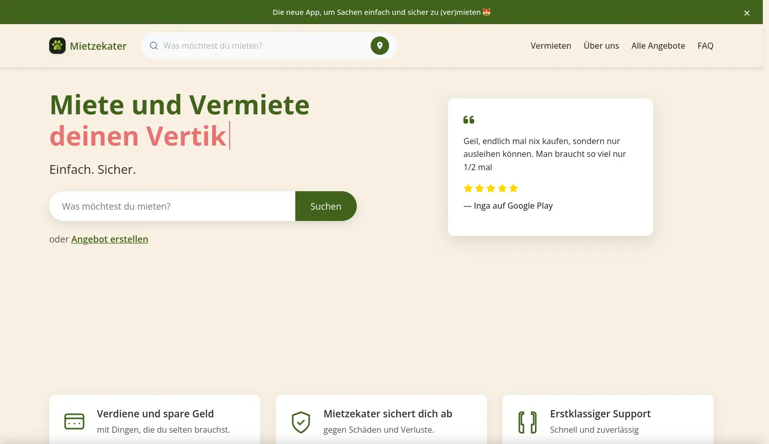 Website der Firma Mietzekater
