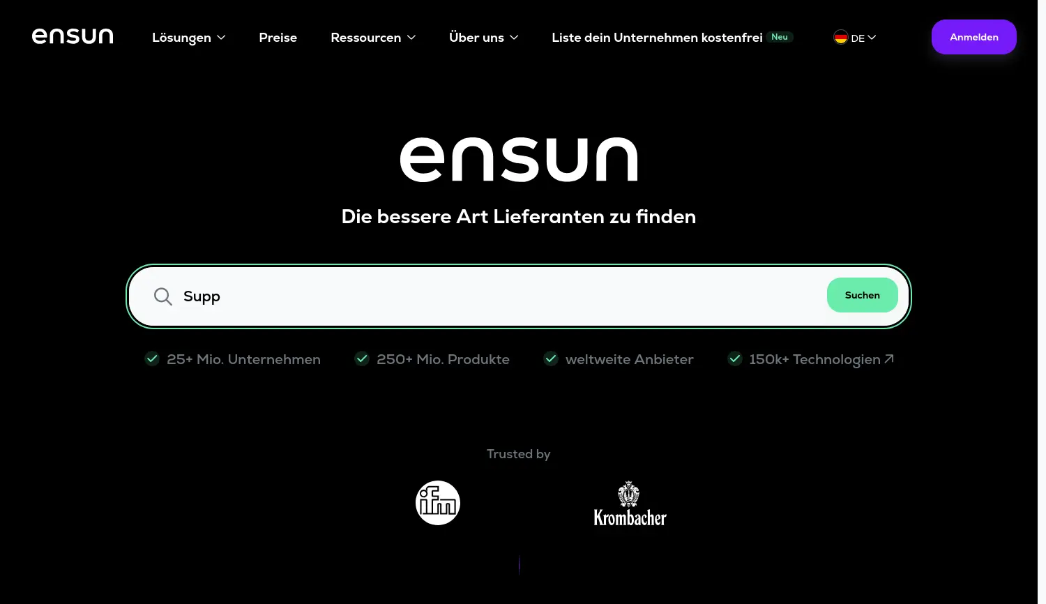 Website der Firma ensun GmbH