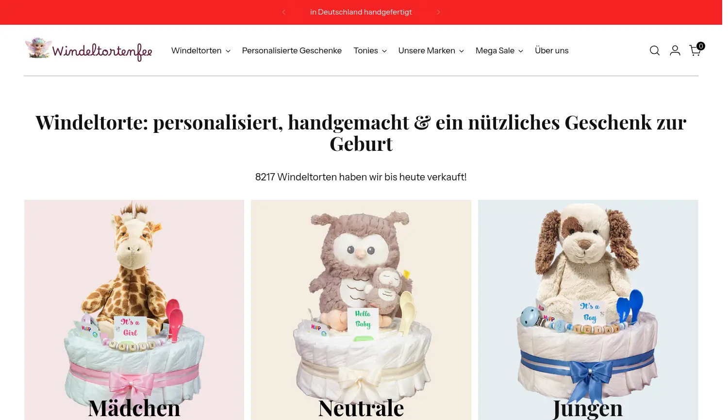 Website der Firma Daniel Weilert (Windeltortenfee)