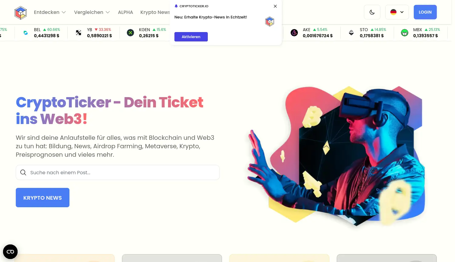 Website der Firma CryptoTicker