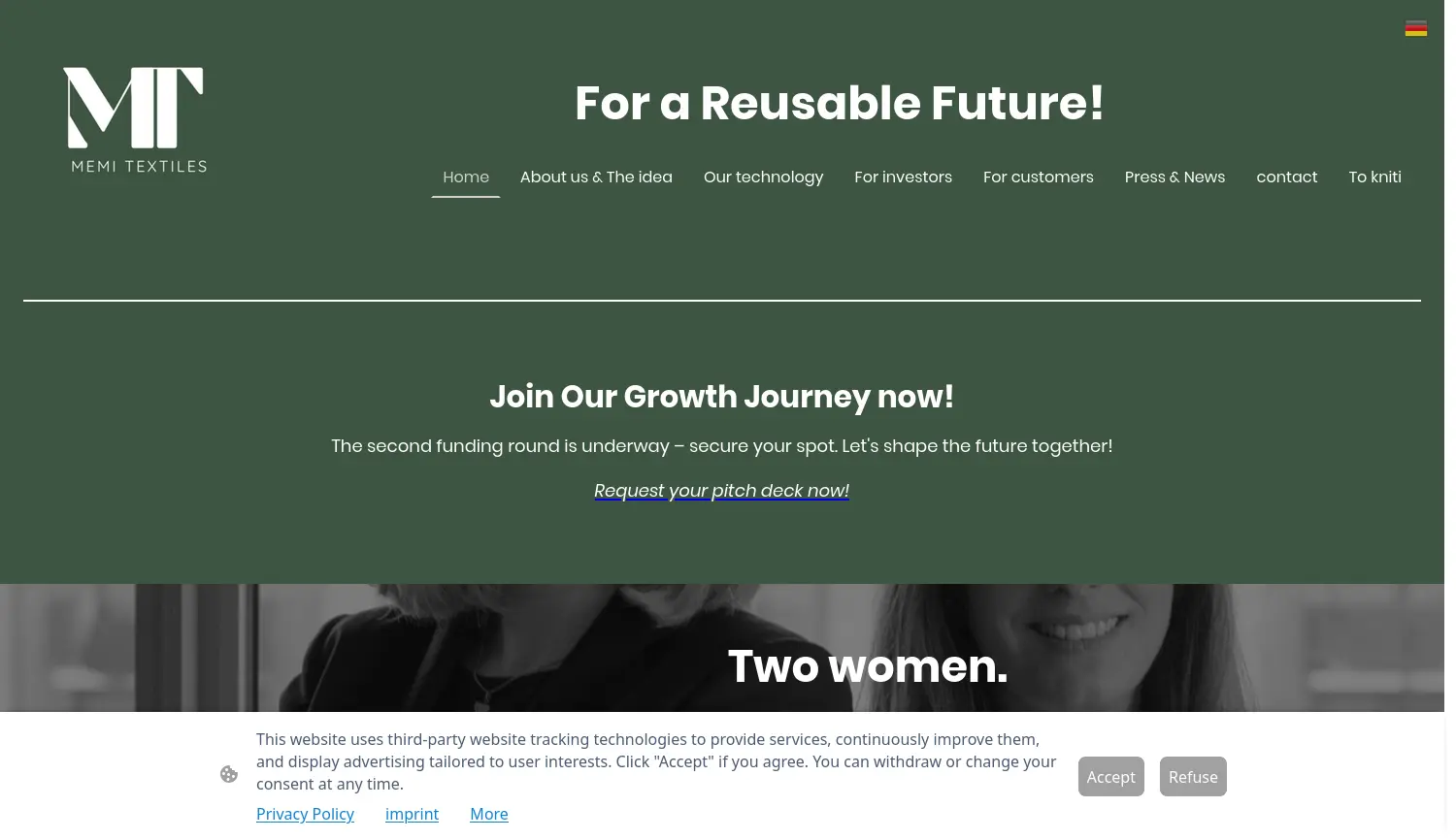 Website der Firma MeMi Textiles GmbH