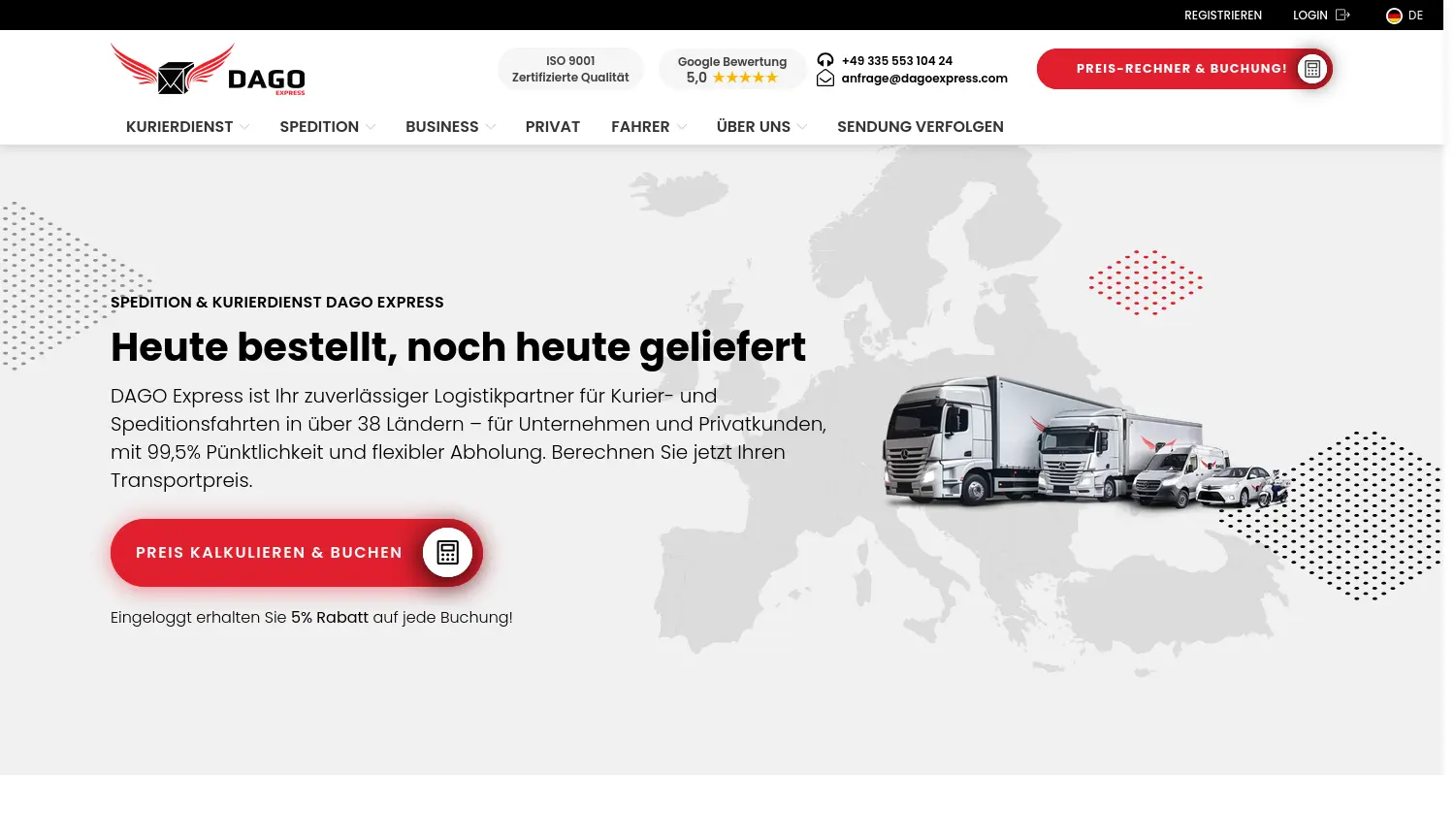 Website der Firma DAGO Express GmbH