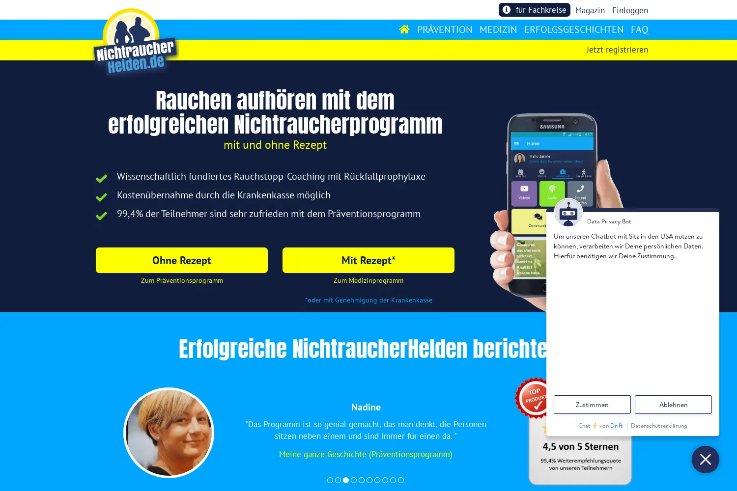 Website der Firma Sanero Medical GmbH