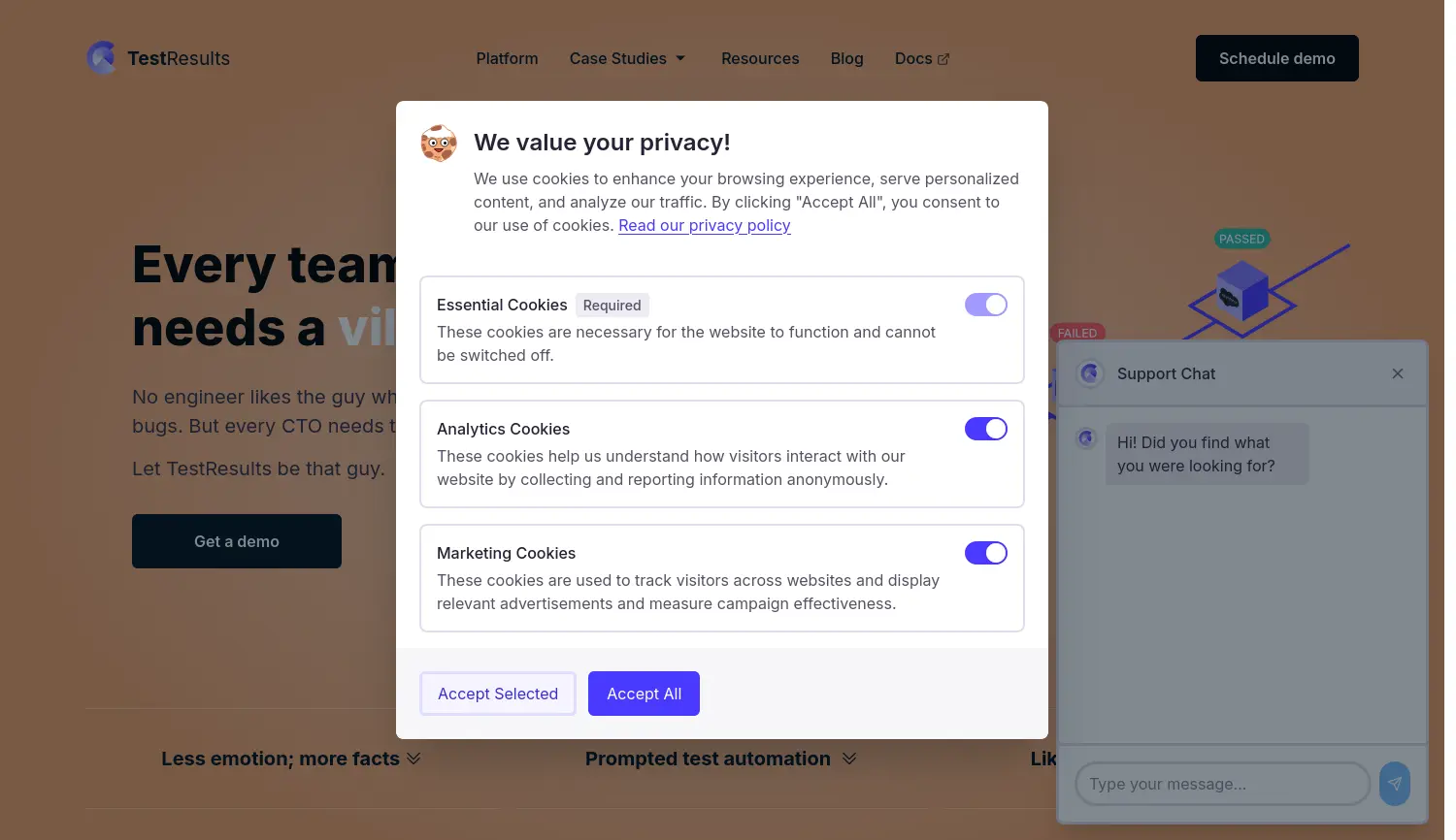 Website der Firma TestResults
