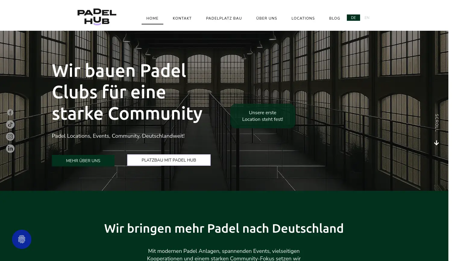 Website der Firma Padel Hub GmbH