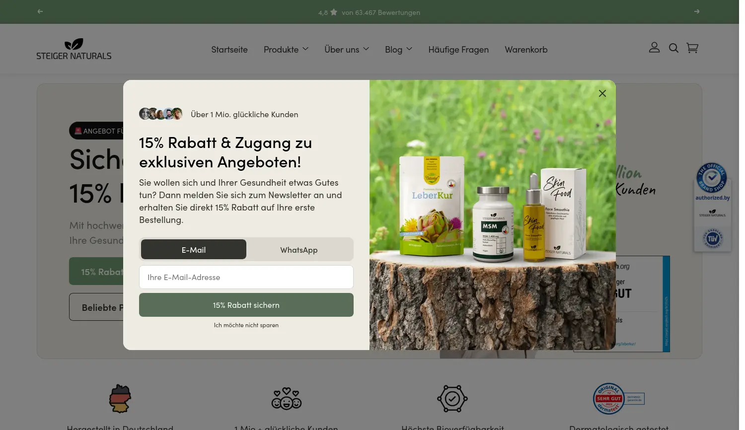 Website der Firma Steiger Naturals GmbH