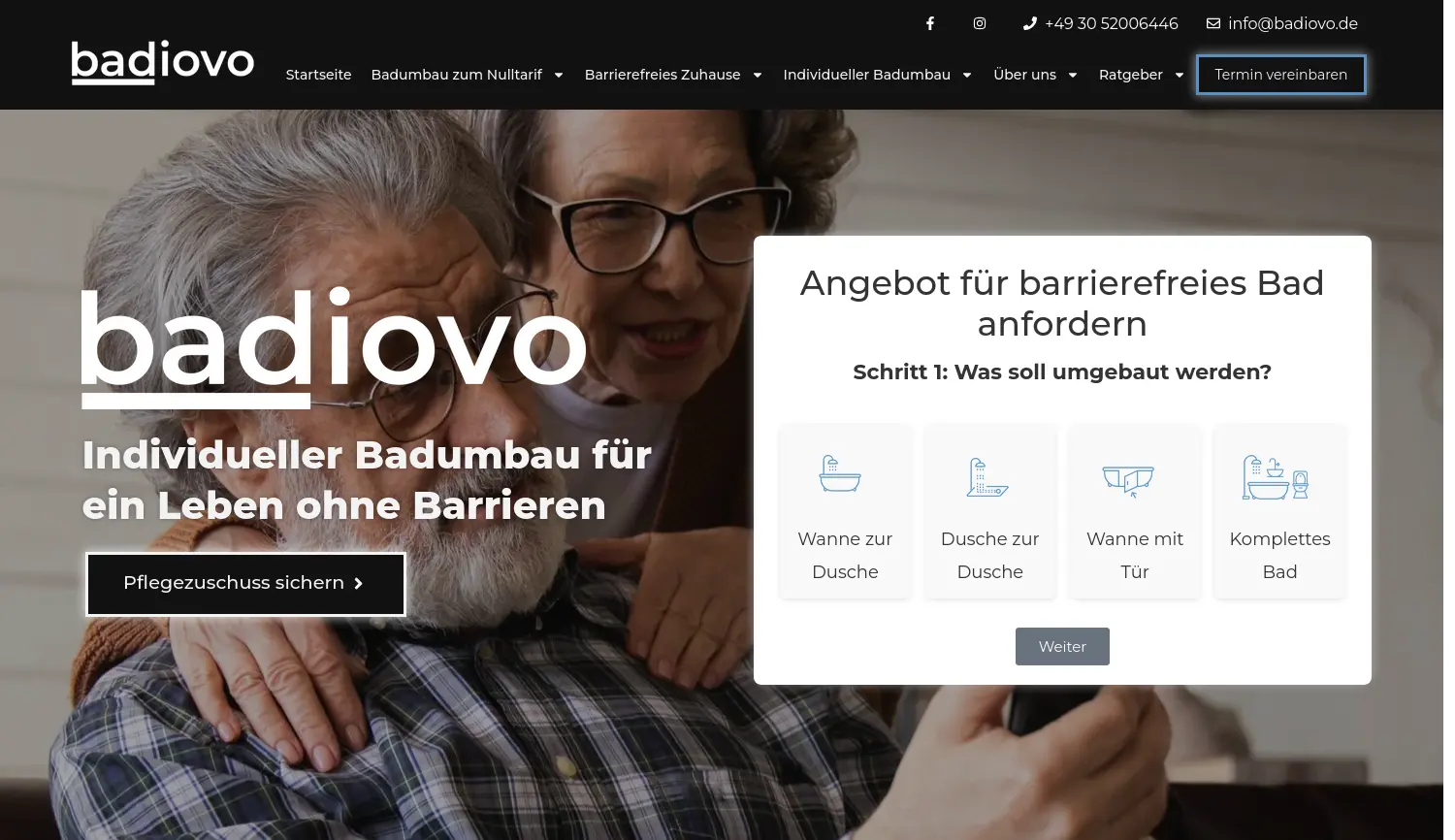 Website der Firma badiovo GmbH