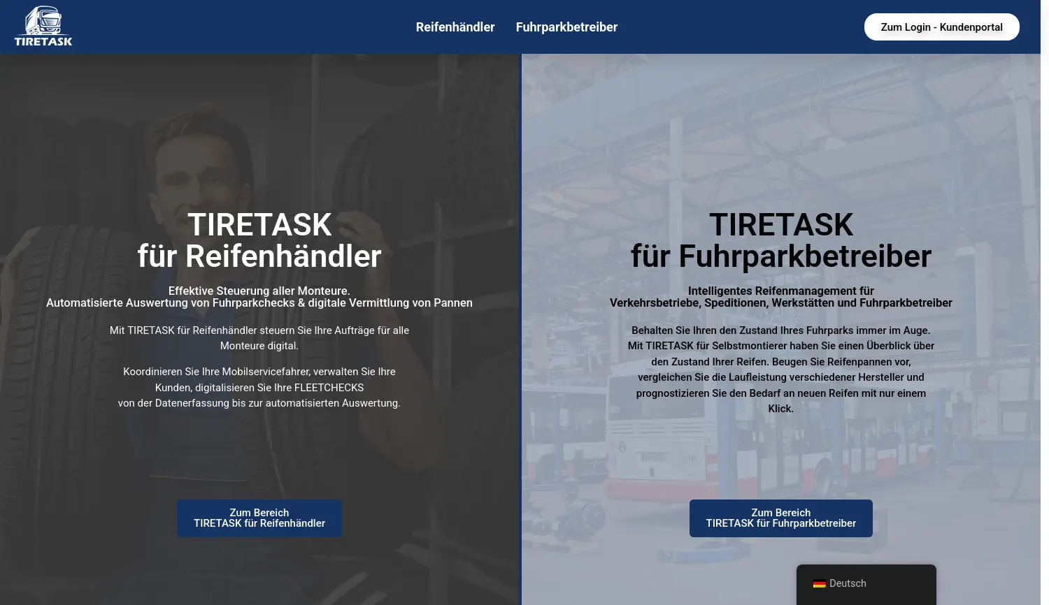 Website der Firma TIRETASK GmbH