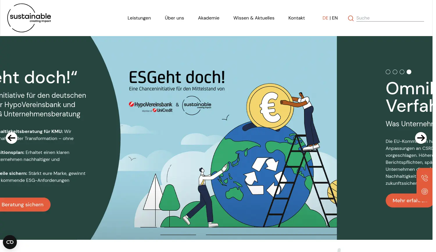 Website der Firma Sustainable AG Unternehmensberatung