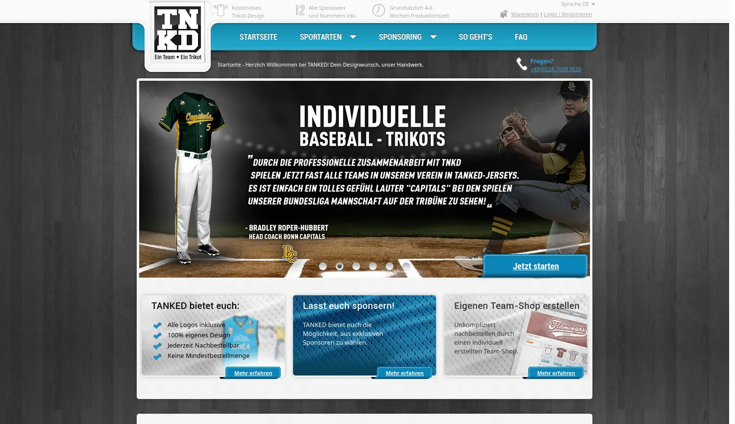 Website der Firma Tanked Sports GmbH
