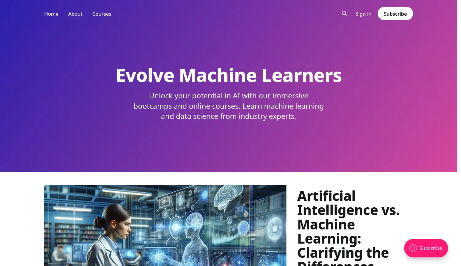 Website der Firma Evolve Machine Learners