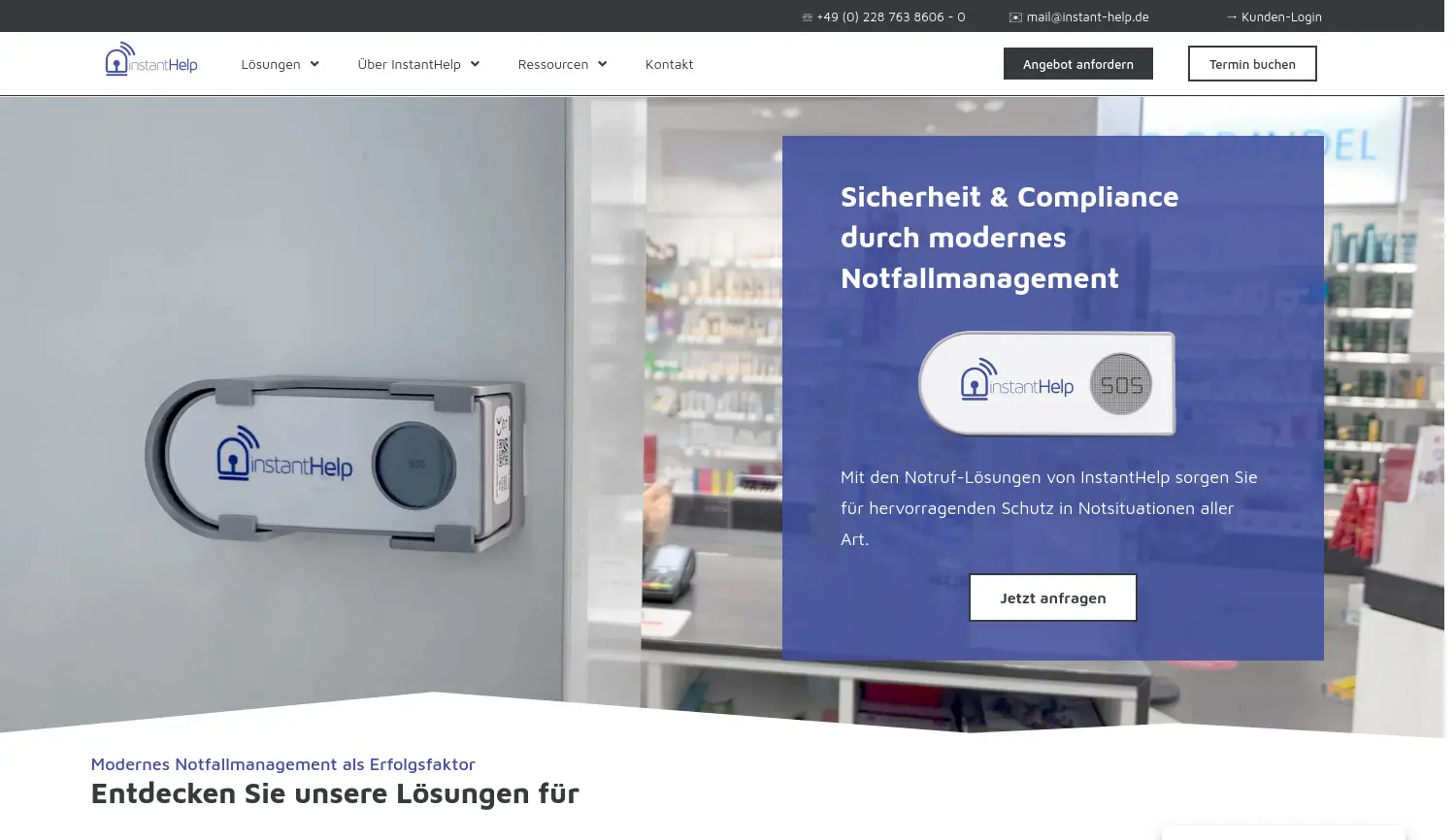 Website der Firma InstantHelp GmbH