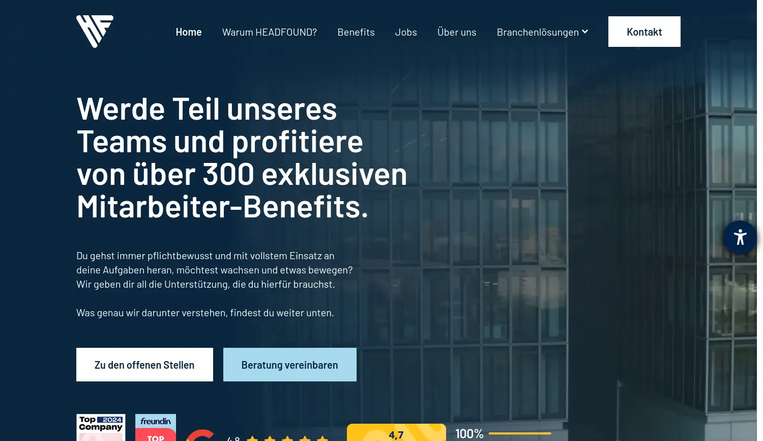 Website der Firma HEADFOUND GmbH