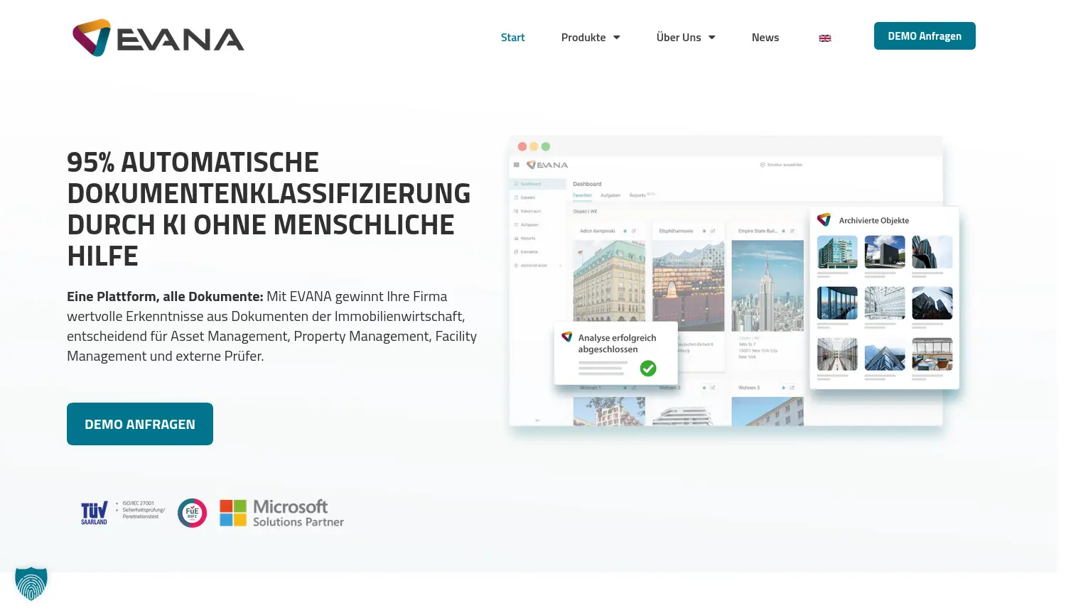 Website der Firma EVANA AG