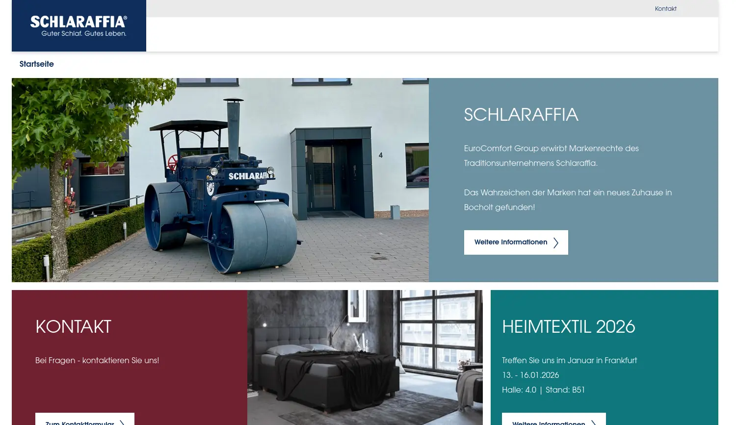Website der Firma Schlaraffia GmbH