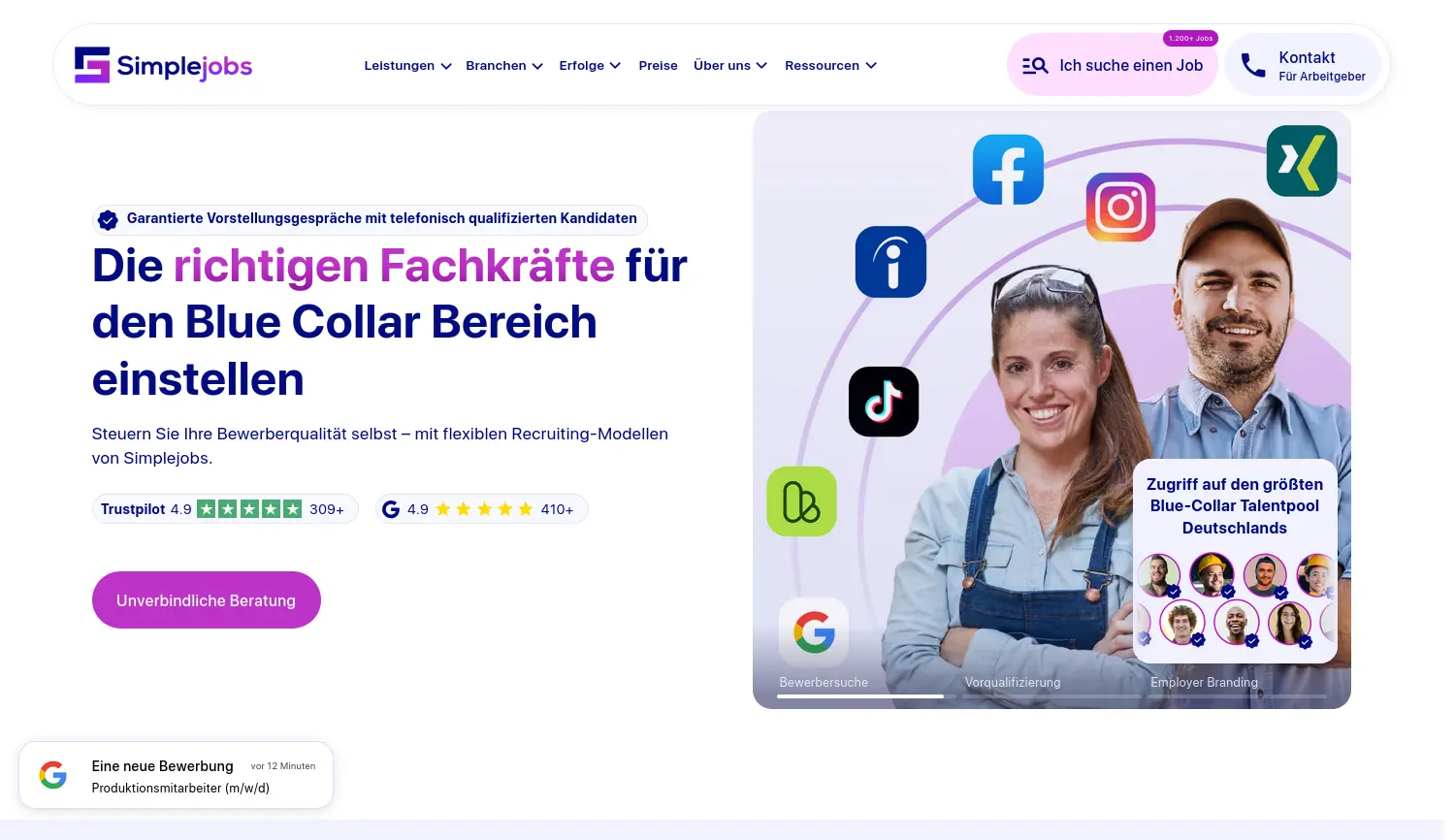 Website der Firma Simplejobs