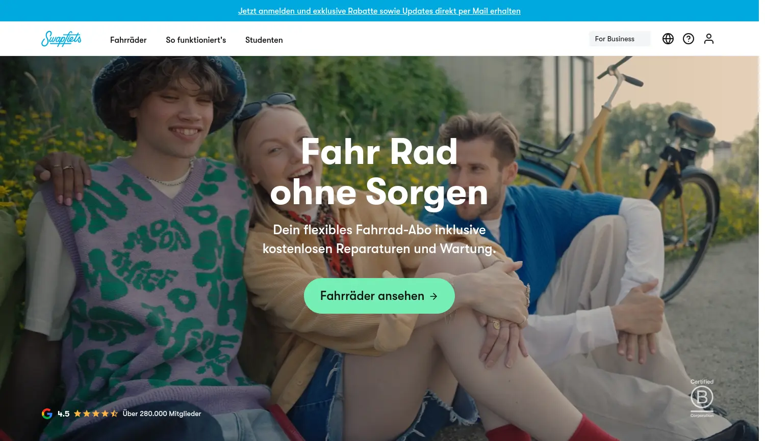 Website der Firma Swapfiets