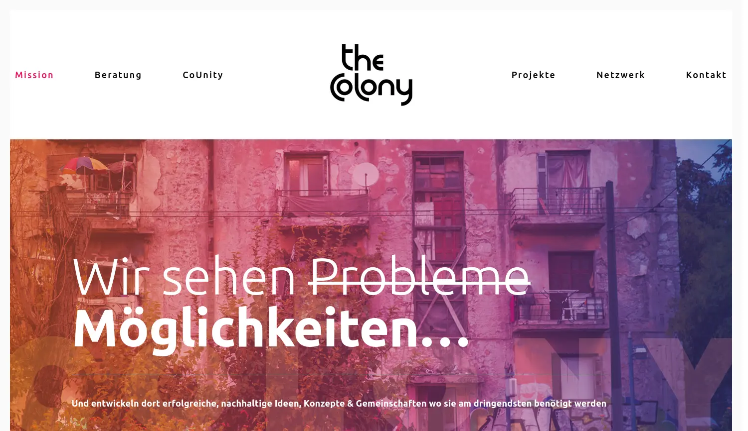 Website der Firma The Colony - New Urban Living - Holding GmbH