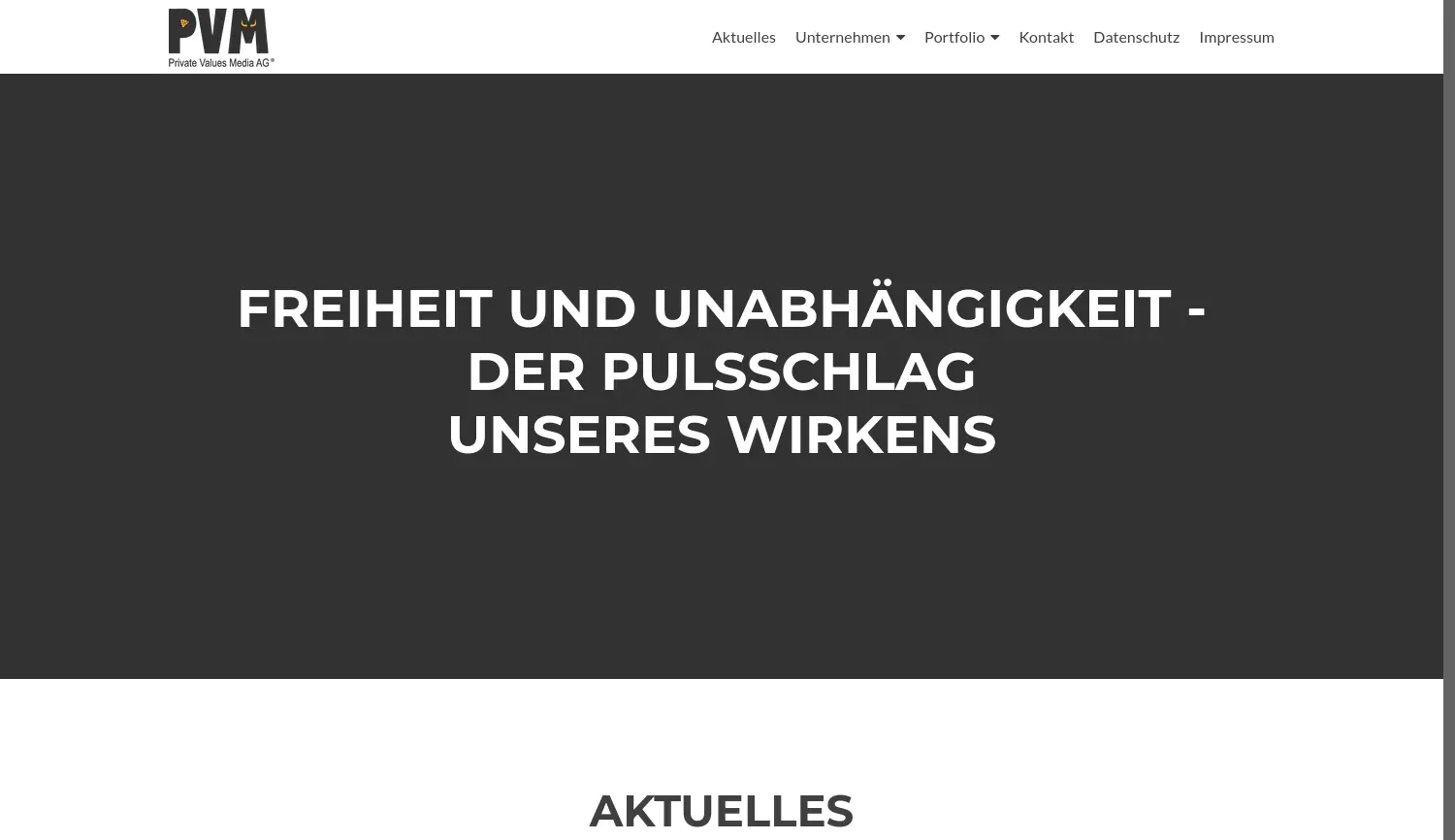 Website der Firma PVM Private Values Media AG