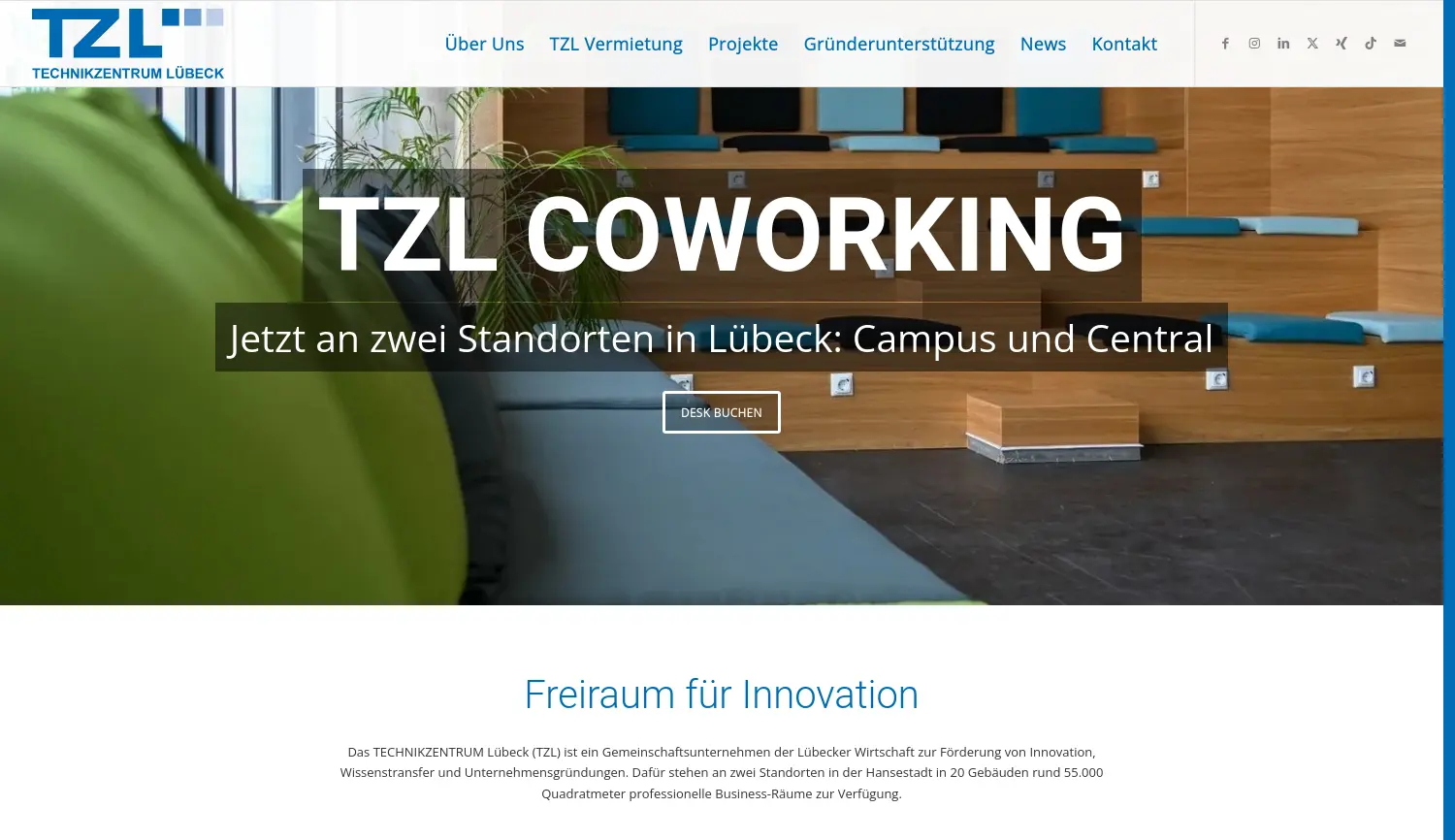 Website der Firma TECHNIKZENTRUM Lübeck