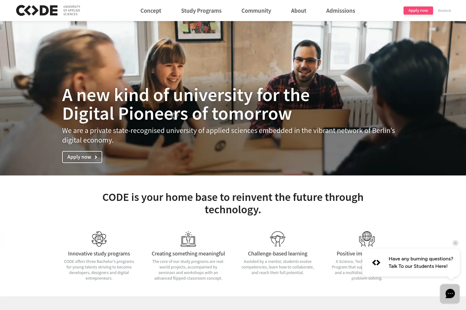 Website der Firma CODE University of Applied Sciences GmbH