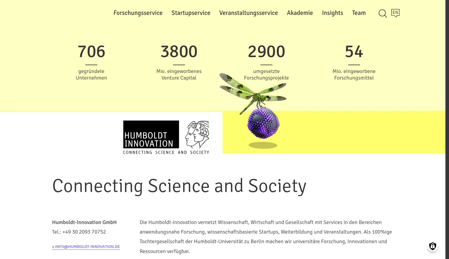 Website der Firma HUMBOLDT-INNOVATION GmbH