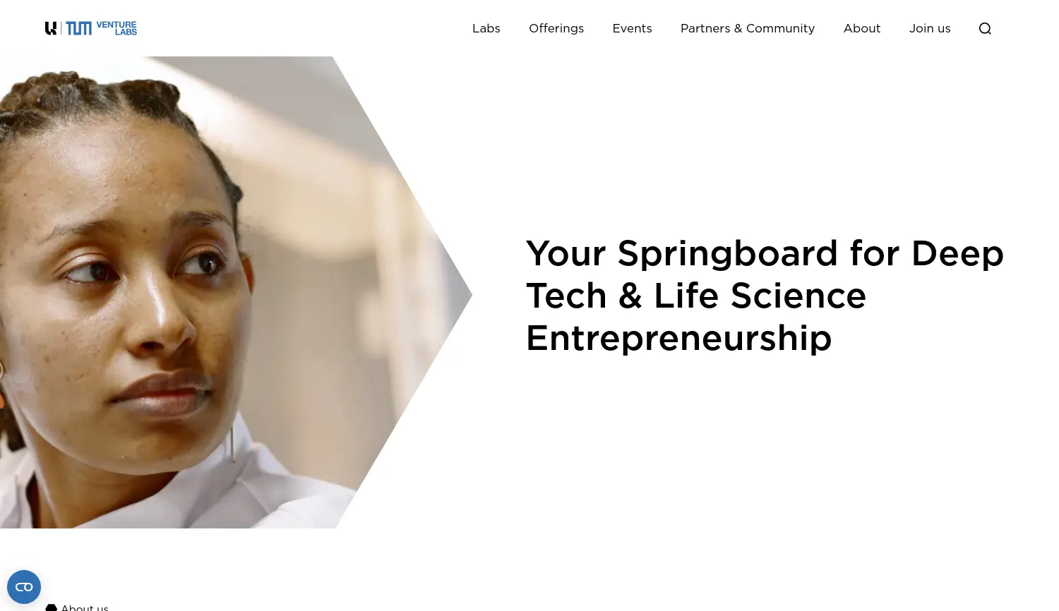 Website der Firma TUM Venture Labs (Initiative von TUM und UnternehmerTUM)