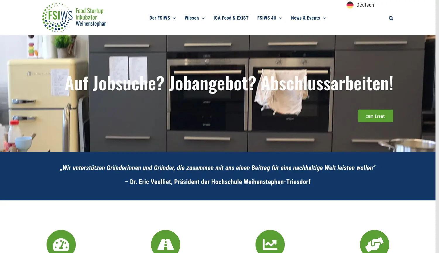 Website der Firma Food Startup Inkubator Weihenstephan