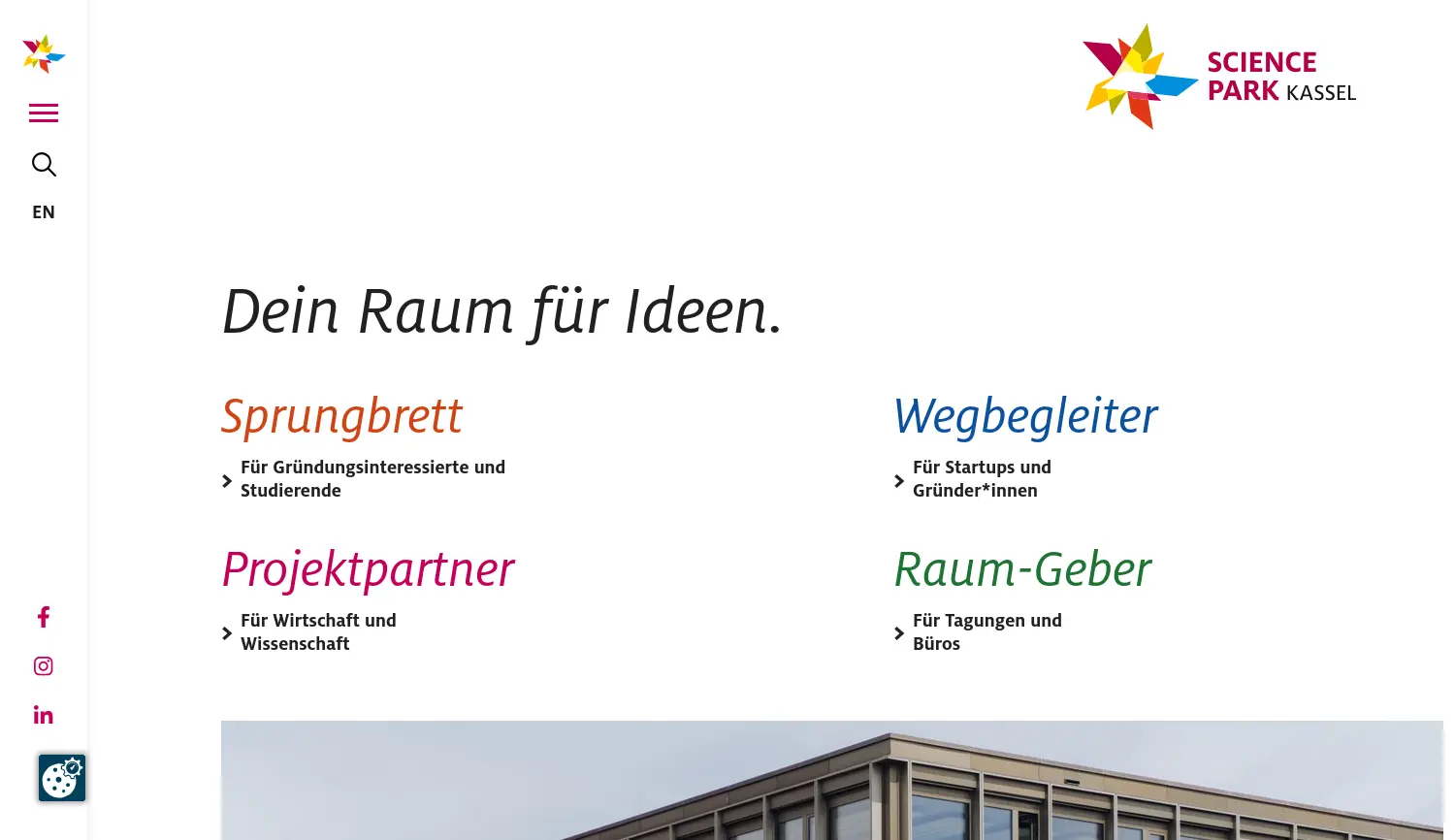 Website der Firma Science Park Kassel GmbH