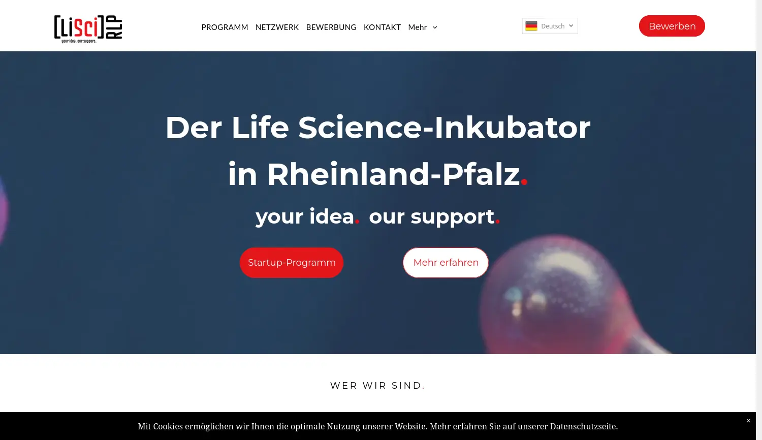 Website der Firma Life Science Zentrum Mainz GmbH