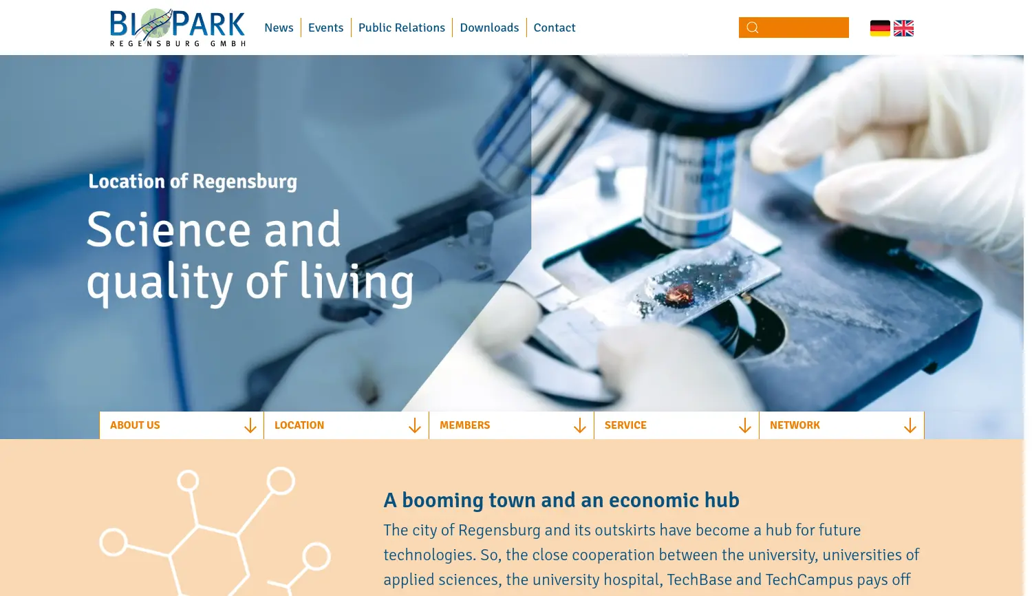 Website der Firma BioPark Regensburg GmbH