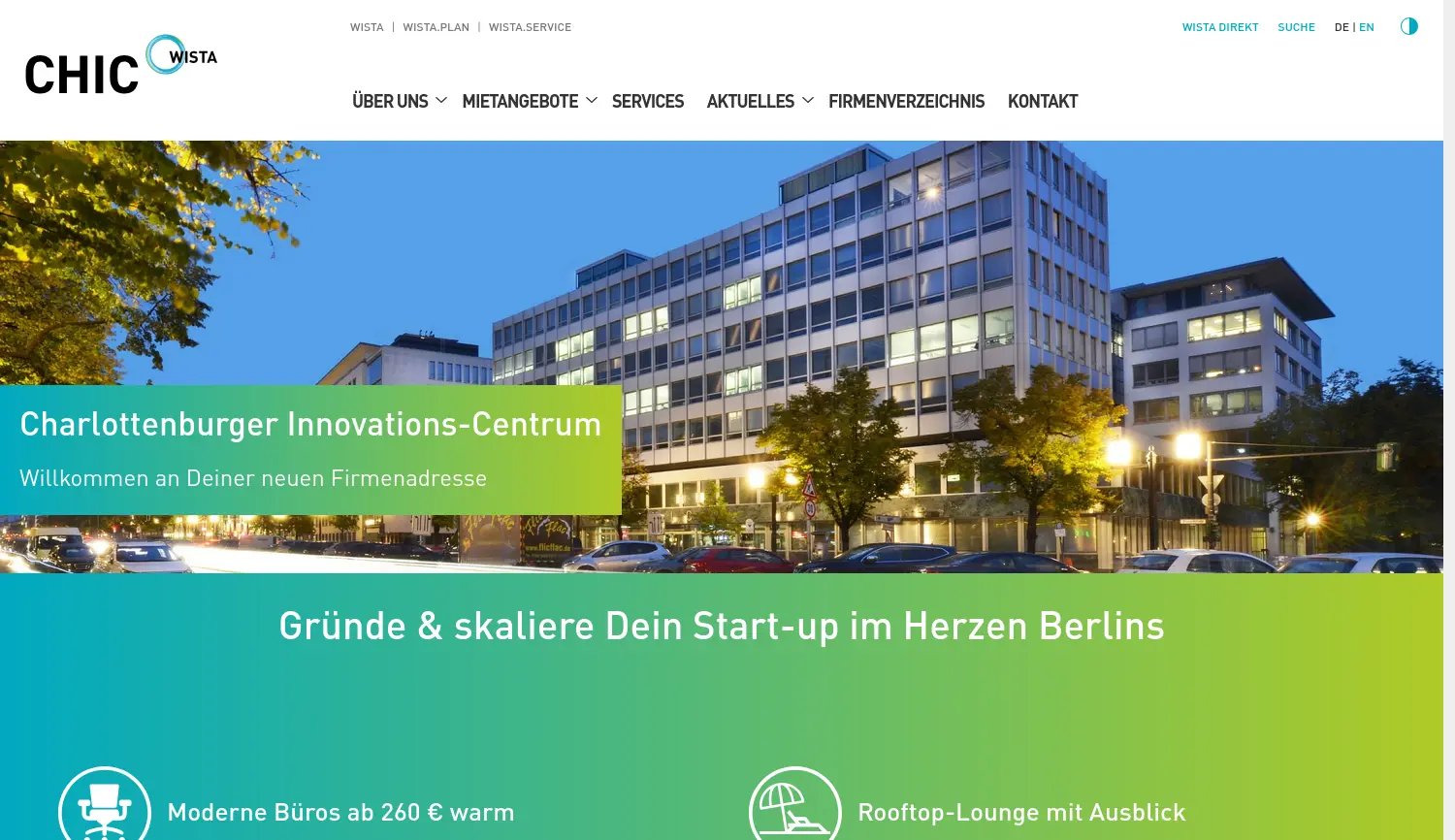 Website der Firma WISTA Management GmbH