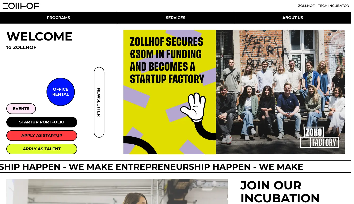 Website der Firma Zollhof Betreiber GmbH