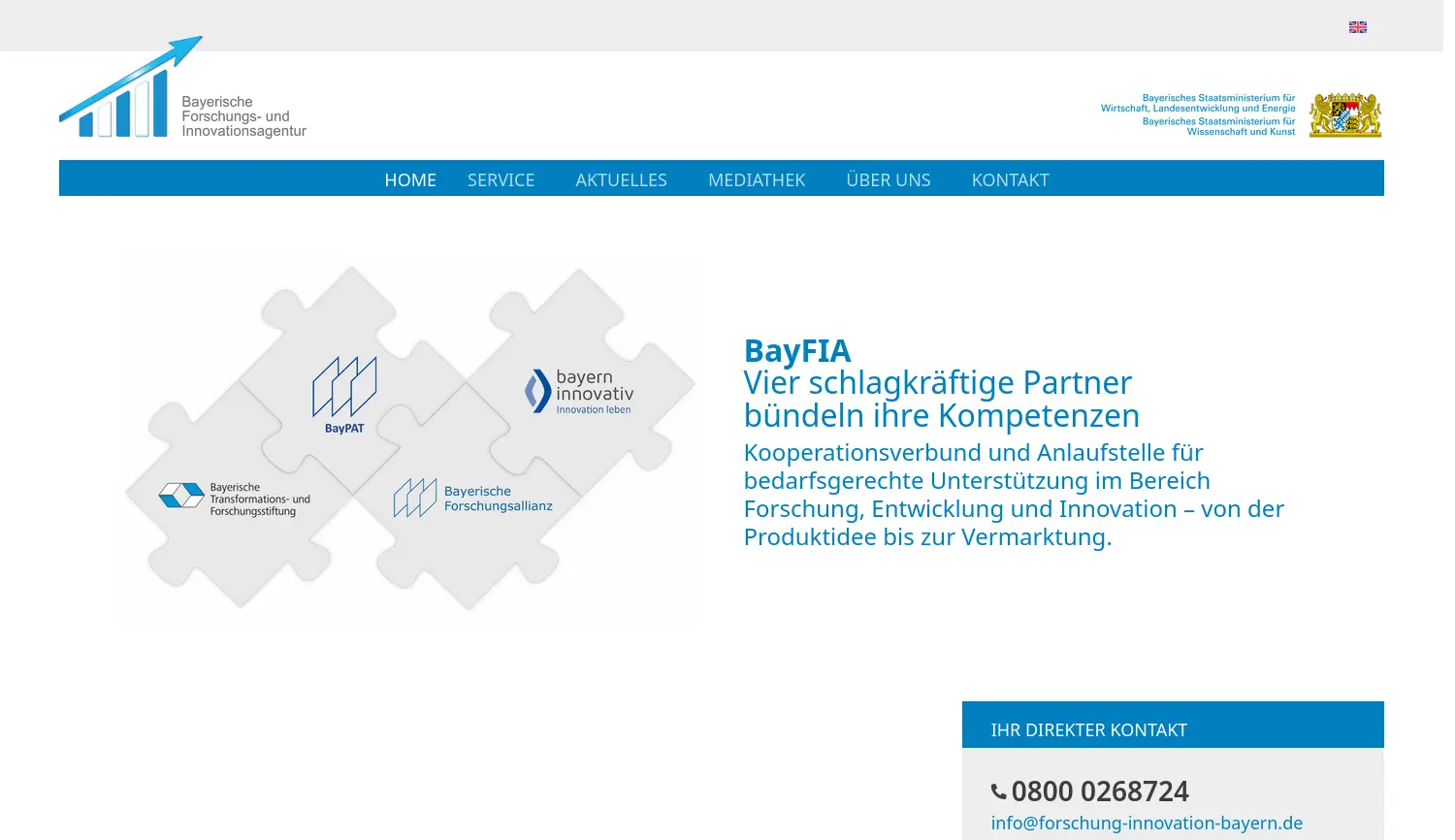 Website der Firma Bayerische Forschungs- und Innovationsagentur